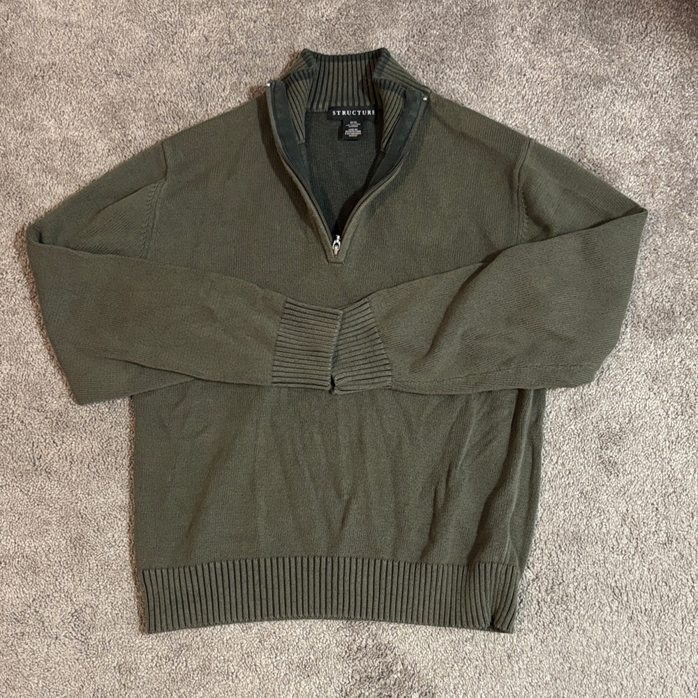 Unisex Structure Green Half-Zip Sweater